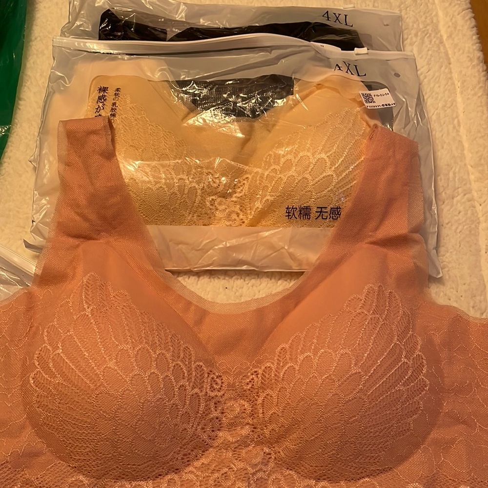 Bras, 40D, all 3, pink, beige & black
